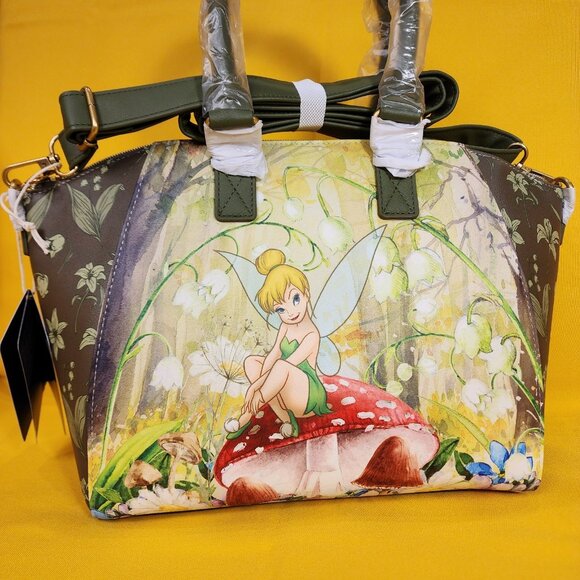Loungefly Disney Peter Pan Tinker Bell Mushroom Forest Green Satchel HandBag NEW - Picture 2 of 11